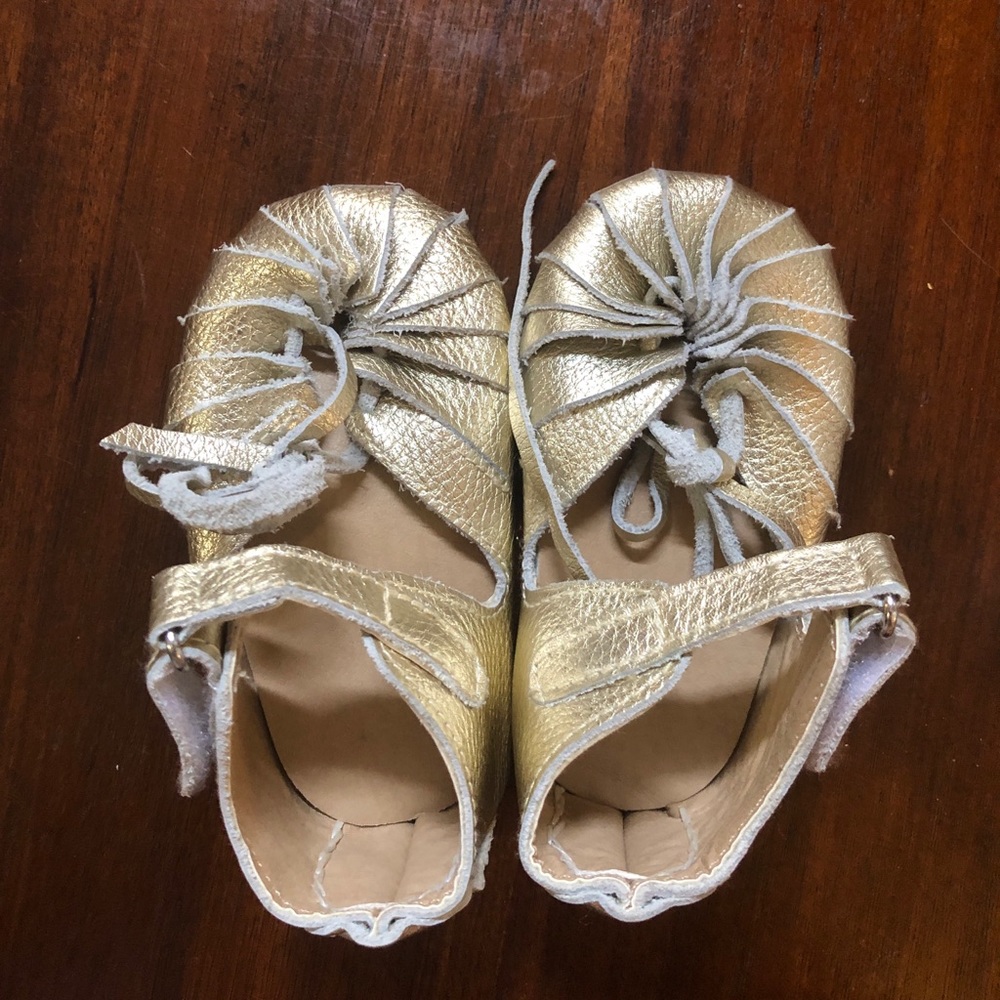 Gold all leather crib shoes
